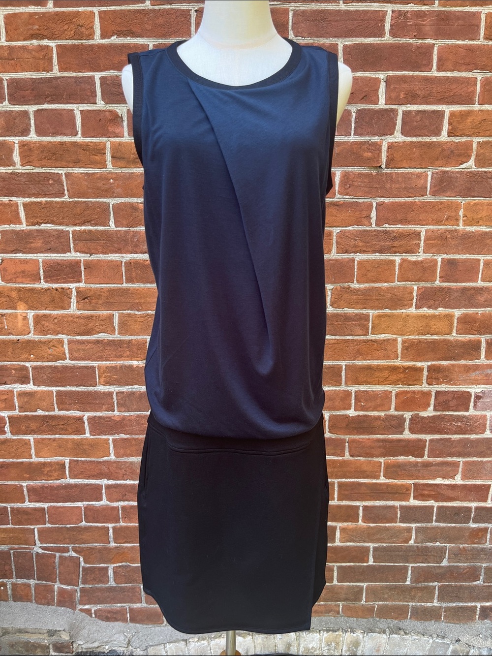 Helmut Lang Two Tone Black Blue Asymmetrical Draped Sleeveless Dress